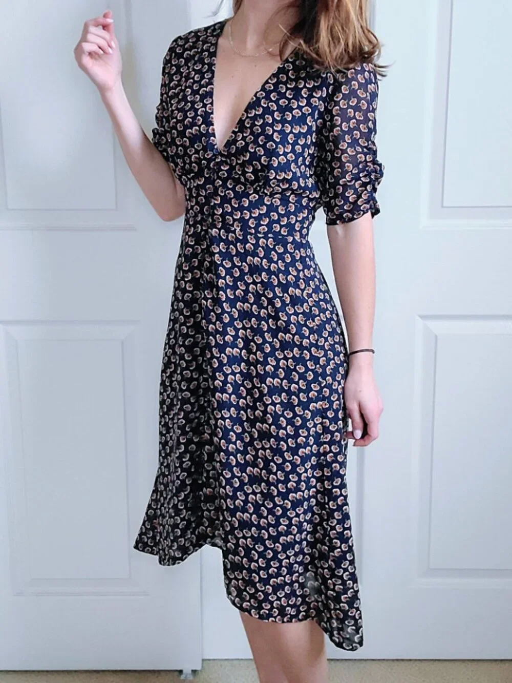 ASTR The Label Orange Poppy Floral Fit & Flare Button Front Midi Dress Size XS